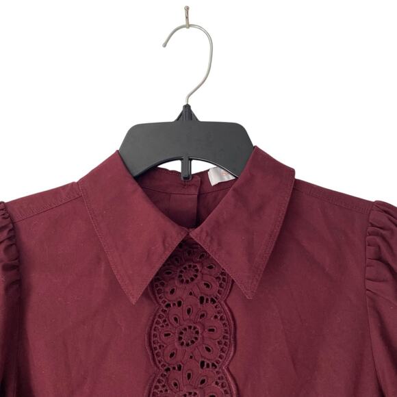 See By Chloe Burgundy Cotton Eyelet Blouse size 36 US 4 Small Obscure Purple - Picture 2 of 8